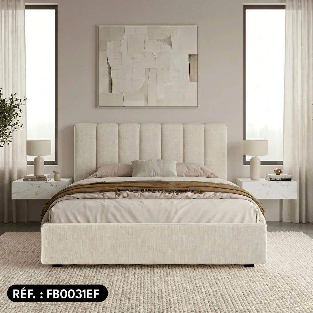 Sommier avec rangement + tête de lit tapissier - Ibiza