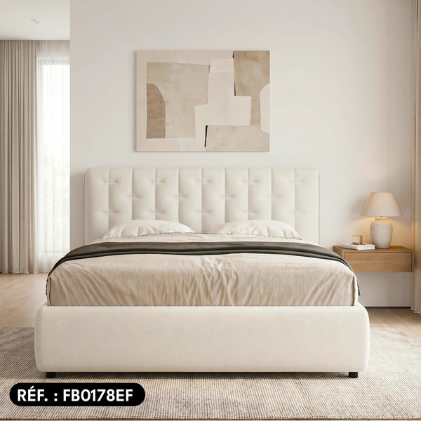 Sommier avec rangement + Tête de lit tapissier - Lima